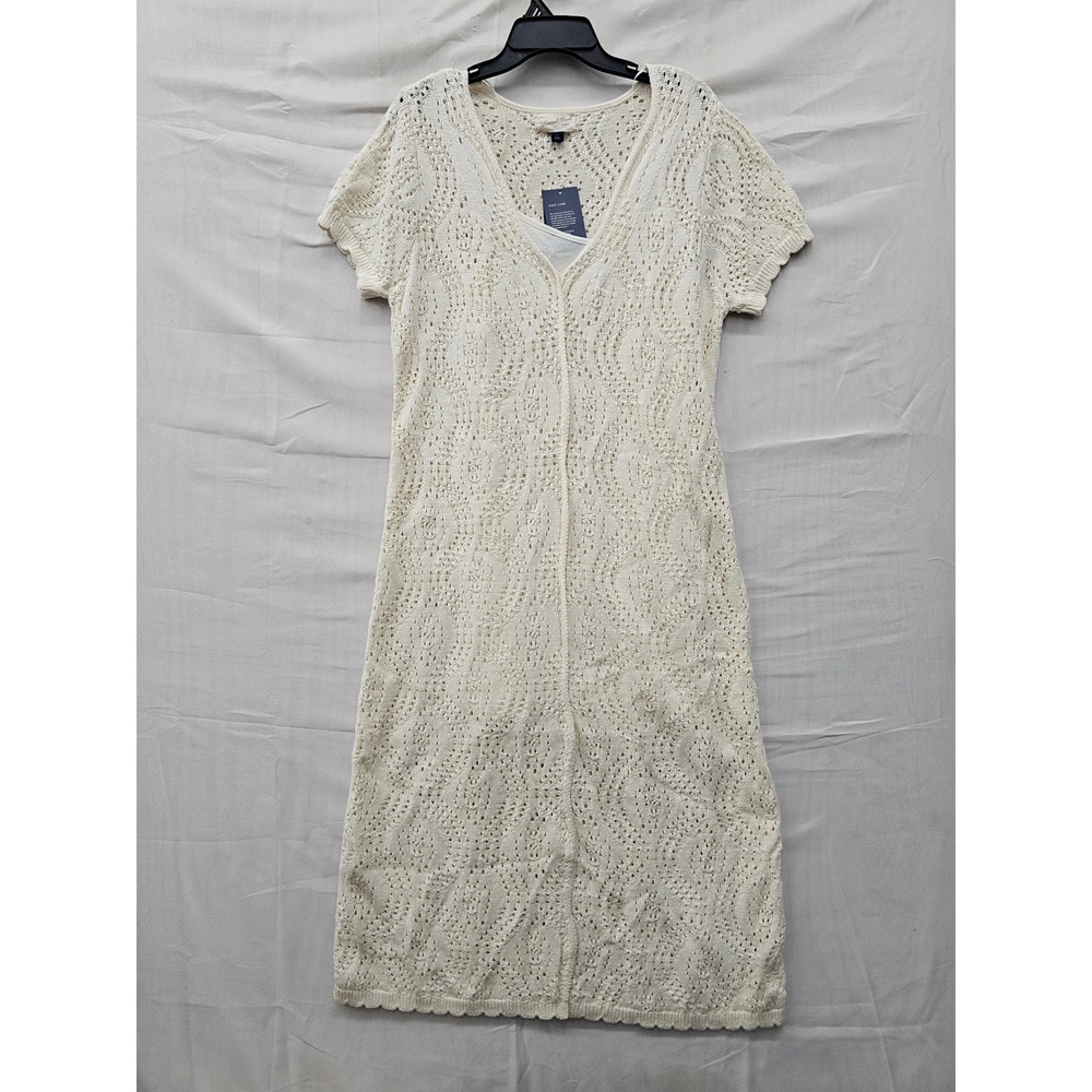 Universal Thread Womens Crochet Knit Midi Dress Cream Cotton Casual Size Large